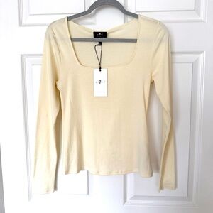 7 For all Mankind Yellow Long Sleeve Square Neck Pima Top Size M